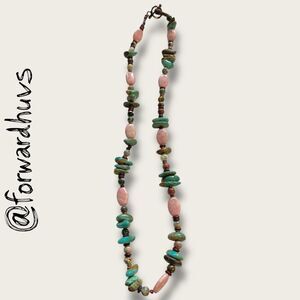 Hand Crafted Gemstone Necklace – Turquoise & Rhodochrosite – 22”